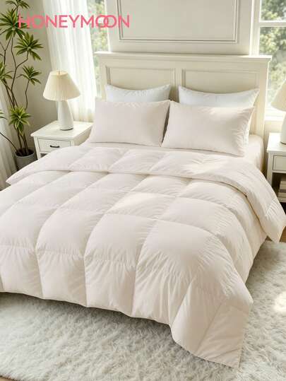 HONEYMOON 2/3pcs Plaid Quilted Comforter (Summer Thin Blanket) Set (2pcs = 1 Comforter + 1 Pillowcase; 3pcs = 1 Comforter + 2 Pillowcases) - 100% Polyester Fabric With Square Stitching, Lightweight And Cool, Soft And Breathable, Down Alternative Bedding, Pillowcases Without Filling, Machine Washable, Super Comfortable For Summer, Suitable For Those Who Sweat Easily To Stay Cool - T F Q K Sizes For Home And School Dorms, Back To School Essential, Oeko-Tex Certified, Beige