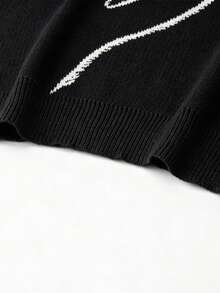 Black Round Neck Line Cat Knitted Sweater Casual Lazy Pullover For Both Men And Women - Black - View 5