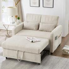 [Sofa Bed With Reclining Function] Two-Seater Folding Sofa Bed, Extendable Design, Simple And Modern Style, Three-Position Adjustable Backrest, Breathable Cotton And Linen Fabric. - Beige - View 12