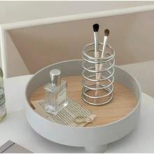Un soporte para cepillo de dientes de acero inoxidable con un diseño simple, un soporte para cepillo de dientes con resorte con un diseño creativo y una caja de almacenamiento para brochas de maquillaje. - Plateado - Ver 3