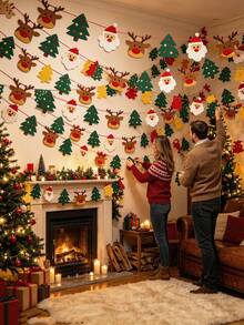 20/10pcs Felt Christmas Banner Garland, Cartoon Santa Claus Reindeer Christmas Tree Hanging Bunting, Christmas Decorations, Christmas Banner, Christmas Hanging Decor, Holiday Decor, Christmas Tree Hanging Banner, Soft Non-Woven Fabric Bunting, Suitable For Fireplace, Wall, Window, Home Party Decoration - Multicolor - View 3