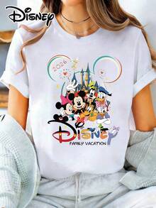 [Disney] Ladies' T-Shirt, Short-Sleeved With Double-Sided Pattern Design, Comfortable And Breathable, Suitable For Summer Leisure And Vacation. - 白色 - 查看 2
