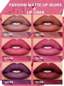 Pudaier Matte Lip Gloss & Lip Liner Set - Soft Matte Velvet Finish, Long-Lasting Waterproof, Nude & Bold Shades, Suitable For All Occasions And Multiple Makeup Styles - 02+17 - View 6