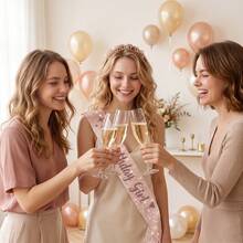 2Pcs Rose Gold Birthday Girl Rhinestone Tiara & Glitter Sash Set Women Princess Crown Headband Party Decorations Gift - Champagne - View 5