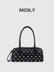 Y2K Punk Style Rivet Design Fashion Women's Summer Handbag Boston Bag Shoulder Bag Zipper Closure PU Material - Black - View 5