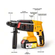 JSD-HOPE 21V Cordless Brushless Impact Drill, 4.0Ah Battery, 3-Mode Function, Rotary Drill Bits Set, Auxiliary Handle, Stepless Speed, Multifunctional Electric Hammer For Home Concrete & Renovation - US A Type Plug(110-127V) - View 3