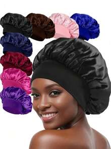 CONFLASS 1/2pcs Silk Hair Bonnet, Used To Wrap Hair, Protect Braids, Satin Material, Casual & Comfortable - Coffee Brown - View 12