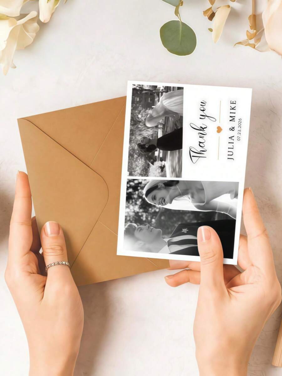 Customizable Wedding Photo & Text Greeting Card With Envelope - Customizable Photo & Message, Suitable For Wedding, Baptism, Birthday, Thank You Card And Any Other Occasion - Upload Your Own Image And Text To Create Elegant Celebration Greeting Cards - Multicolor - View 1