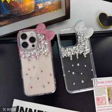 奢華高端 3D 水鑽蝴蝶結與雨滴手機殼，適用於 iPhone 17 Pro Max、17 Pro、17、16 Pro Max、16 Pro、16、15 Pro Max、14 Pro Max、13 Pro Max、12、11，新款亮晶晶閃粉迷人女性手機殼 - 銀色 - 查看 4