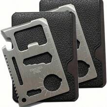 1pc/2pcs Multi-Function Outdoor Tool Card, Portable Survival Pocket Card, Bottle Opener Survival Card; Multi-Function Tool Suitable For Camping And Hiking - Silver - View 1