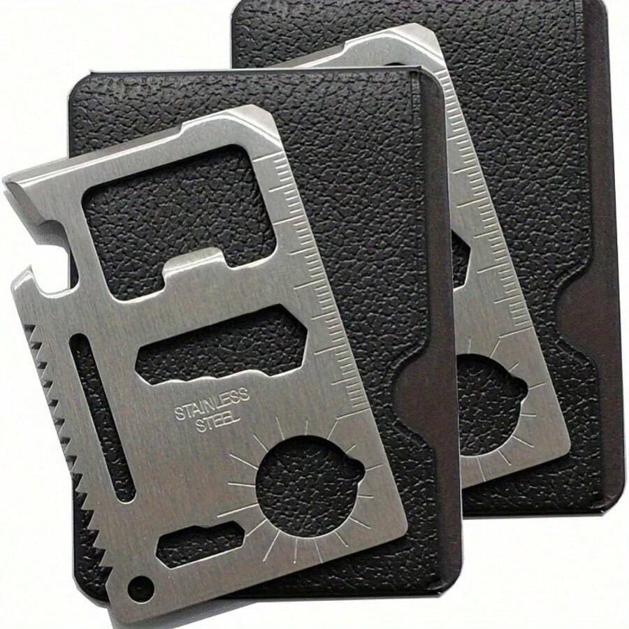 1pc/2pcs Multi-Function Outdoor Tool Card, Portable Survival Pocket Card, Bottle Opener Survival Card; Multi-Function Tool Suitable For Camping And Hiking - Silver - View 1