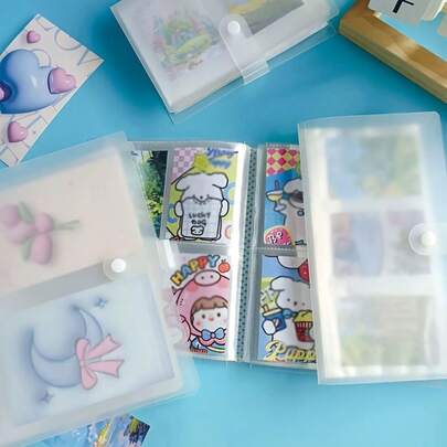 1 pièce Album photo portable transparent avec bouton pression, dossier de rangement grande capacité, album photo intégré, 84/120 fentes pour cartes de 3 pouces pour photos instantanées, dossier de collection de série de cartes de célébrités, porte-cartes de visite, carte d'identité, photo, carte, carte bancaire, timbre, ticket, rangement pratique, fournitures scolaires, rentrée scolaire