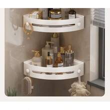 Rust-Proof Plastic Corner Shower Caddy - Wall-Mounted Curved Design Shampoo, Cosmetics And Toiletries Storage Rack, Space-Saving Storage Shelf, Suitable For Small Bathroom, Toilet, Kitchen, Dorm, Bedroom, Suitable For Back To School, Independence Day, Suitable For Christmas Gift, Halloween Gift - Multicolor - View 5