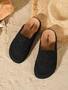 HGUIGJ Women's Summer New Crochet Knitted Slide Sandals, Bohemian Style Slip-On Mule Shoes, Suitable For Beach Vacation, Outdoor Travel, Shopping - Black - View 5