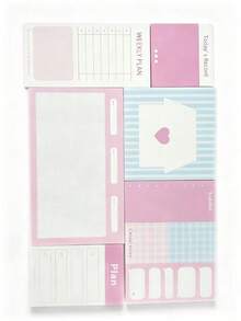 4 Soft Macaron Color Options, Healing Visual Palette. A Complete Set With Daily Plan, Weekly Planner, Habit Tracker, Water Intake Log, Memo & Blank Space Modules. Grid Pages, Dialogue Boxes, Heart Frames With Multiple Writing Sections. Versatile For Study, Work To-Do, Daily Review, And Diet Tracking. Thick Paper, No Ink Bleed, Neatly Cut And Easy To Tear, Notebook Sticker - one-size - View 13