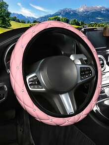 Women's Shiny Rhinestone PU Leather Car Steering Wheel Cover, Fits 14.5-15 Inch Steering Wheels, Breathable Anti-Slip All-Season Design, No Inner Ring, Easy Installation, Universal Car Interior Accessory - Style a - View 16