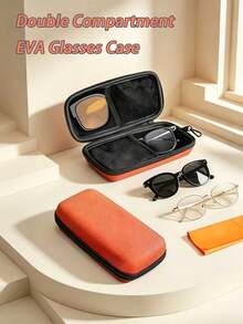 Double Compartment EVA Eyeglass Case, Portable Hard Shell Fashion Eyewear Storage Box With Hook, Waterproof Oxford Cloth Glasses Protective Case, Suitable For Travel, Outdoor, Hiking, Unisex - Multicolor - View 2