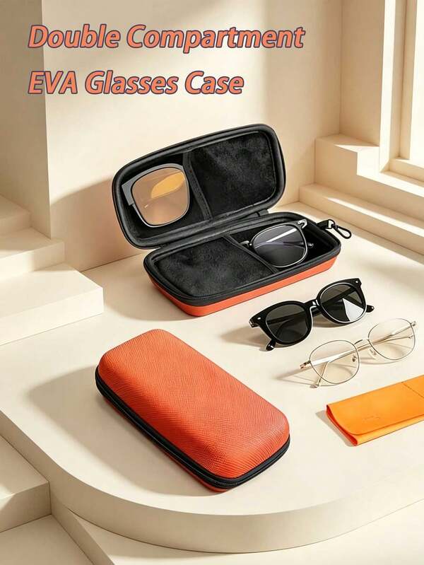 Double Compartment Eva Glasses Case, Portable Hard Shell Fashion Glasses Storage Box With Hook, Waterproof Oxford Eyeglasses Protector For Travel Outdoor Hiking Men Women,Bedroom Room Decor,Back To School