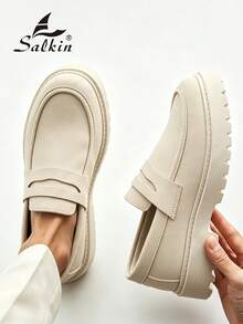 Salkin Minimalistische Designer Herren Freizeitschuhe Authentische Marke Schnürschuhe Vintage Stil Weiches einfarbiges Wildleder Obermaterial Loafer für Herren Bezahlbarer Luxus für modernes Leben Bequeme Mokassins Preppy Studenten Schuhe Dicke höhenverstärkende Sohle Tägliche Gehschuhe Herren Paare Dating Ausflüge Vielseitige Party Bankett Sozial Schuhe Urlaubsgeschenk Geeignet für alle Jahreszeiten - Beige - Übersicht 8