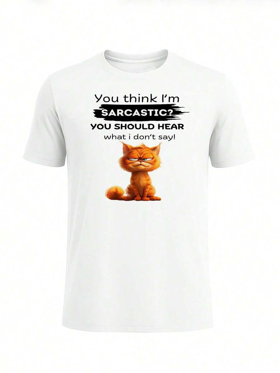 Men Typography Print T-Shirt Cotton Crew Neck Tee - 白色 - 查看 1
