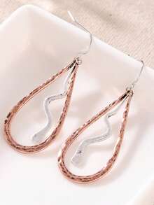 Pendientes colgantes con forma de gota de agua de doble color para mujer, diseño vintage de textura martillada hecha a mano, estilo bohemio - Dos colores - Ver 8