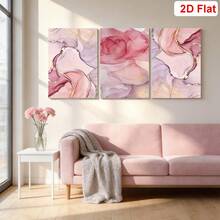 3 piezas de arte de pared en lienzo con mármol rosa abstracto moderno para decoración de sala de estar - Pósteres & impresiones de alta gama - Decoración del hogar llamativa - Patrón de mármol rosa - Ver 3