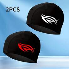 Babous 2pcs Breathable Elastic Swim Caps, Non-Slip Design, Unisex Knitted Swim Caps, Perfect For Swimming Pools, Beaches And Summer Recreation - Multicolor - View 3