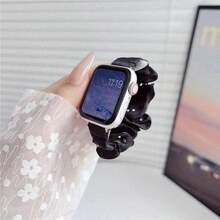 Adjustable Elastic Mesh Scrunchie Bracelet With Rhinestones Comfort Wrist Band For Apple Watch 38 42 46 49mm - E - 查看 1
