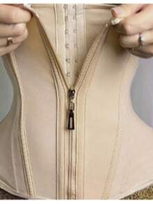 Women's Shaping Fishbone Waist Belt, Lined Tummy Control Corset,  Body Shaper With Zipper And Hook Closure - Light Beige - View 3
