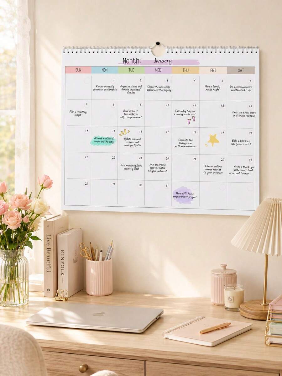 1pc Large Monthly Wall Calendar Planner, Undated Hanging Schedule Board, Suitable For Home Chores, Work Planning, Study Tasks And Daily Reminders, Back To School Office Desk Accessory - Single Piece - View 1