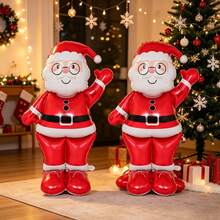 1/2pcs Christmas Standing Santa Claus Balloon Set, Suitable For Christmas Theme Decoration, Indoor Scene Arrangement, Photo Decoration - Multicolor - View 3