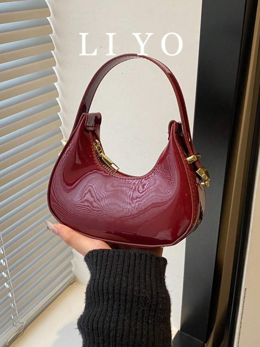 Mini Cute Mirror Lacquer Shiny Crossbody Bag For Women, Fashionable High-Quality Lightweight Handbag , Kawaii
