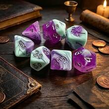 7-Piece Set Colorful Galaxy Theme Polyhedral Dice, Suitable For D&D RPG Tabletop Games And Role-Playing Dragon Tabletop Games, Multiple Dice - Multicolor - View 1