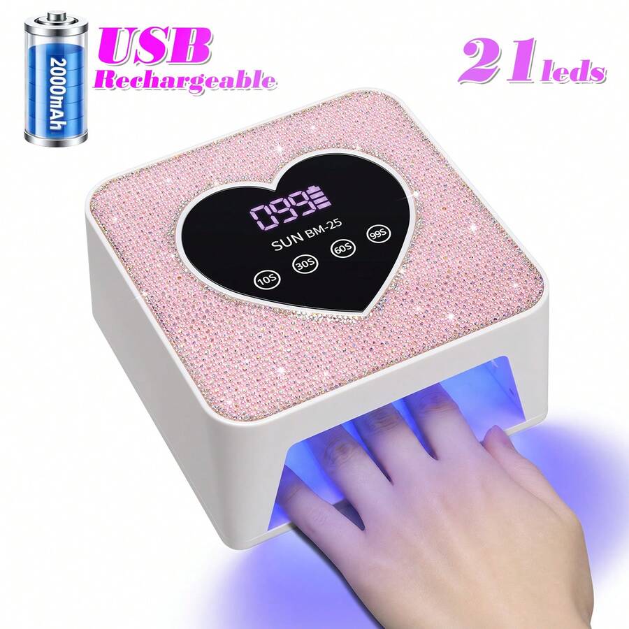 مصباح أظافر UV LED محمول بدون سلك 21 LED لأظافر الجل، ضوء UV قابل للشحن، مجفف أظافر احترافي مع 4 مؤقتات، مستشعر تلقائي ووضع حساس للتجفيف السريع، Diamond