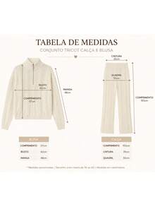 Knitted Set With Zippered Blouse And Pants. - Cream - View 2