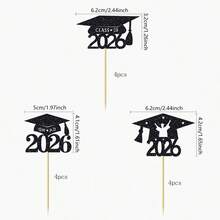 12个2025毕业主题纸杯蛋糕装饰插牌，闪光2025毕业帽纸杯蛋糕插签，2025毕业主题派对蛋糕装饰 - 彩色 - 查看 14