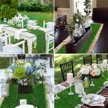 1pc Artificial Grass Table Runner, Durable And Easy To Clean, Rectangular Tabletop Decor, Suitable For Christmas, Wedding, Outdoor Golf And Football Party - Multicolor - View 5