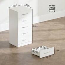 5-Drawer Chest Of Drawers, Storage Unit For Clothes And Utensils, Particleboard, White - White - View 3