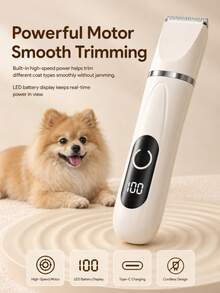 4-In-1 Pet Grooming Kit For Dogs And Cats, Low Noise Dog Clipper With Ceramic Blade, Nail Grinder, Claw Trimmer, LED Battery Display, USB-C Rechargeable Cat Clipper With Guide Comb, Suitable For Body, Face, Paws And Nails - View 8