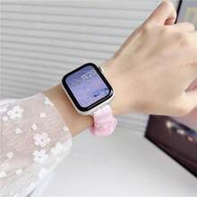 Adjustable Elastic Mesh Scrunchie Bracelet With Rhinestones Comfort Wrist Band For Apple Watch 38 42 46 49mm - E - 查看 3