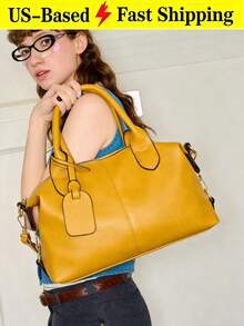 Vintage Boston Bag For Women Large Capacity Shoulder Crossbody Bag Casual Handbag Work Tote Yellow Purse For Travel School Back To School Outfits - 彩色 - 查看 3
