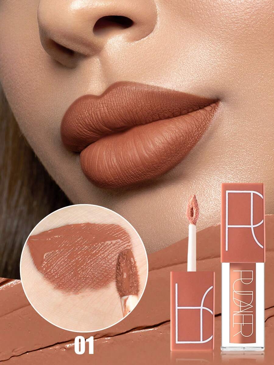 PUDAIER Soft Matte Velvet Lip Glaze, Tahan Air dan Tidak Lengket, Hasil Akhir Bedak Lembut, Cokelat Nude Alami, Tahan Lama dan Tidak Meninggalkan Noda, Cocok untuk Pemakaian Sehari-hari, Pernikahan, dan Kembali ke Sekolah - 01 - View 1