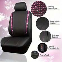 9/4pcs Shiny Rhinestone Faux Leather Car Seat Covers, Sequin Crystal Design, Women's Style, Compatible With Airbags, Suitable For Sedan, SUV And Minivan, Full Set For Seats And Headrests - Style a - View 9