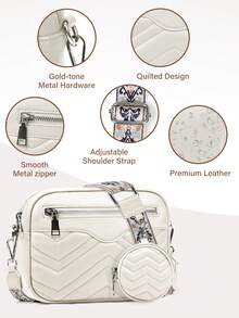NEWHEY حقيبة جلدية للرجال بحزام عبر الجسم، حقيبة كتف صغيرة مقاومة للماء، حقيبة يد للنساء بحزام قابل للتعديل - أبيض - مشاهدة 3