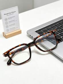 1 Paar Damen-Brille mit quadratischem TR-Rahmen im Schildpatt-Muster, leicht, glänzend, Vintage Y2K Ins-Stil, für Schulanfang, Alltag, Büro und Campus - A - Übersicht 3