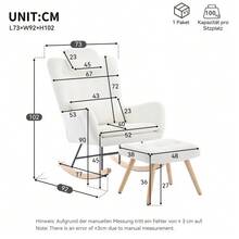 Modern Design: Rocking Chair, Rocking Chair With Footrest, Relaxation Chair, Reclining Chair, Lounge Chair With Armrests, Soft Velvet Upholstery, Load Capacity Up To 100 Kg. Suitable For The Bedroom, Living Room And Garden. - White - View 5