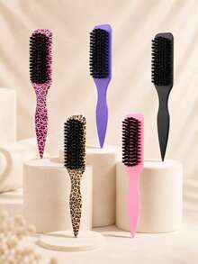 Multi-Color Detangling Styling Brush, Leopard Print Plastic Hair Comb With Flexible Nylon Pins, Rounded Tips, Side Comb Teeth & Pointed Tail Handle, Wet Dry Hair Care Tool For Curly Wavy Thick Hair, Wigs, Women Daily Travel - Multicolor - View 2