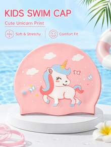 Children's Silicone Swim Cap, Unisex, Waterproof Cartoon Design, Suitable For Beach Vacation And Swimming Party, Back To School, First Day Of School - Multicolor - View 5