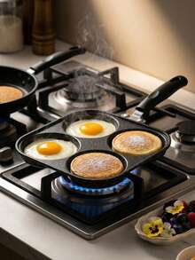MiLaiWP [Stainless Steel Healthy Fryer] Stainless Steel Fryer 4-Hole Pancake Pan - Healthy Cooking, Indoor/Outdoor Use, No Power Required, Suitable For Induction Cooktop, Kitchen Pot (Black) - View 3