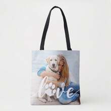 Bolsa de tela personalizada con foto, bolso de mano de gran capacidad de lona de algodón con impresión personalizada, tela duradera, área reservada para nombre de la novia y texto de la fiesta personalizados, adecuado para novias, damas de honor, amantes de mascotas, ideal para regalos de despedida de soltera, reuniones de damas de honor, uso diario, recuerdo de preboda temático, temporada de vuelta al colegio, regalo personalizado para el Día del Maestro - Multicolor - Ver 13